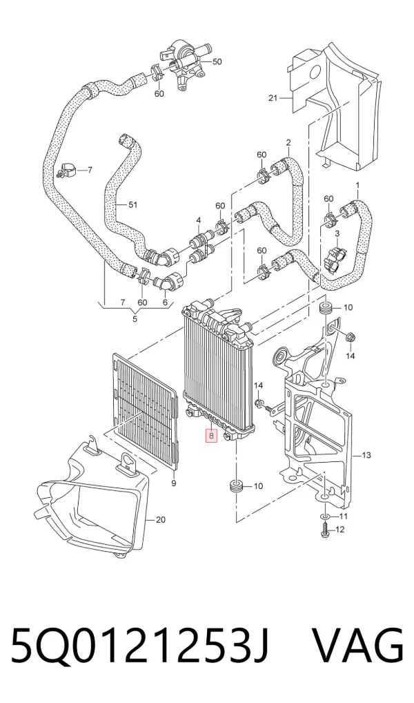 Radiador de esfriamento de motor adicional 5Q0121253J VAG