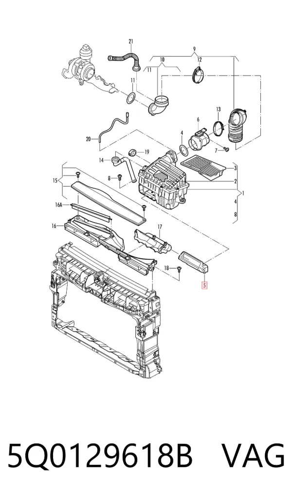 Cano derivado de ar, entrada de filtro de ar 5Q0129618B VAG