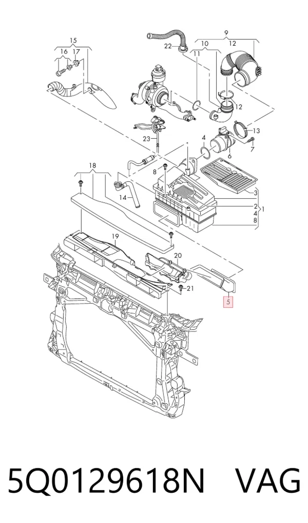 Cano derivado de ar, entrada de filtro de ar 5Q0129618N VAG