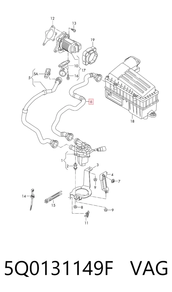 Cano derivado de ar, saída de filtro de ar 5Q0131149F VAG