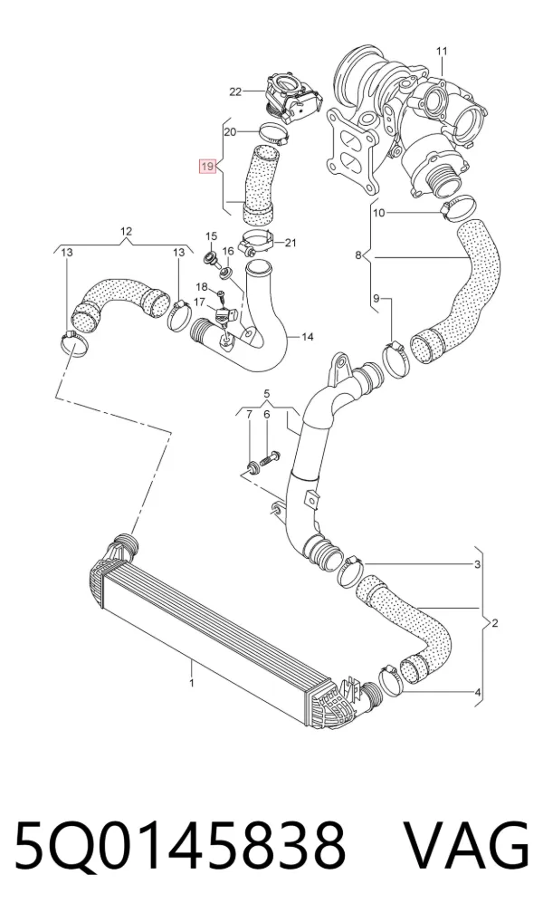 Cano derivado de ar, da válvula de borboleta 5Q0145838 VAG