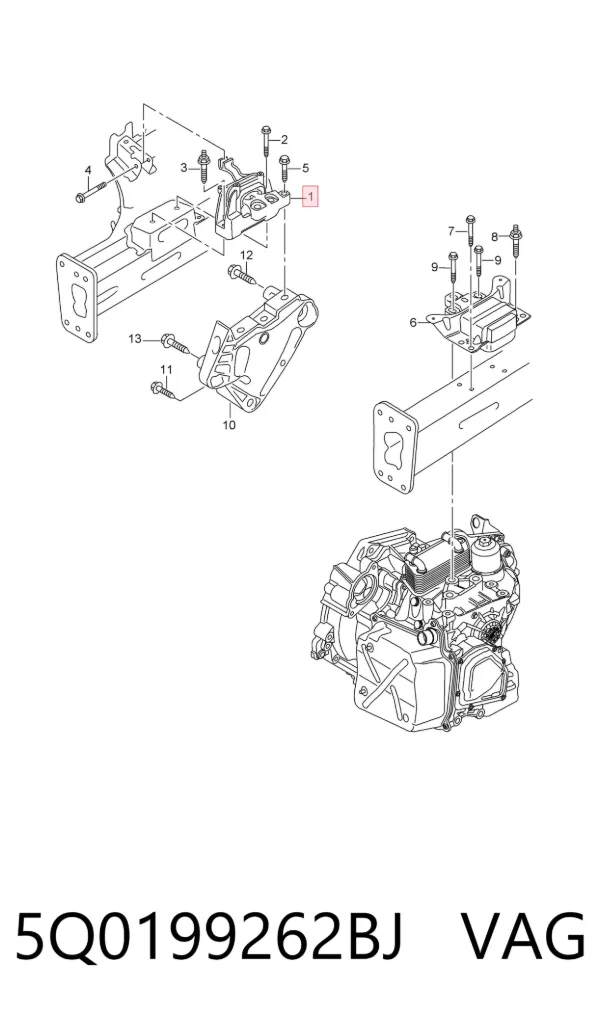 Coxim esquerdo de transmissão (suporte da caixa de mudança) 5Q0199262BJ VAG