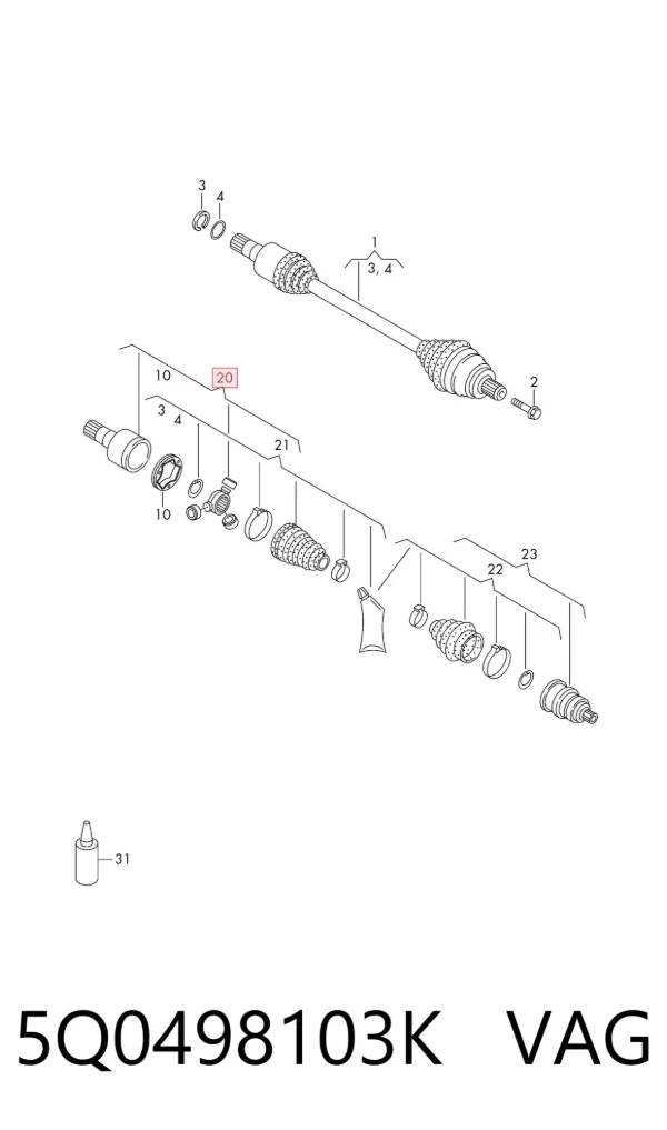 Junta homocinética interna dianteira esquerda 5Q0498103K VAG