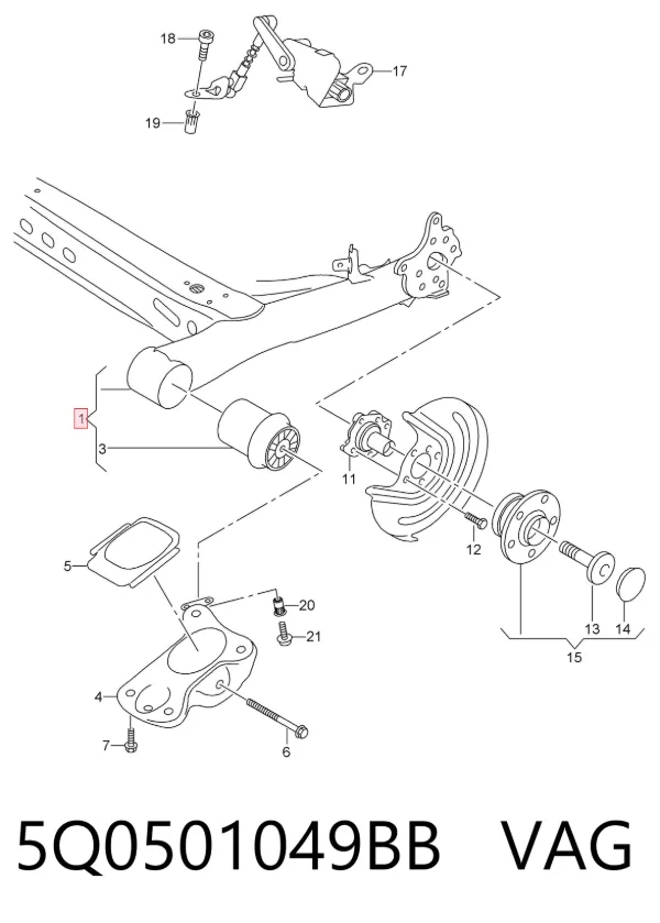 Viga de suspensão traseira (plataforma veicular) 5Q0501049BB VAG