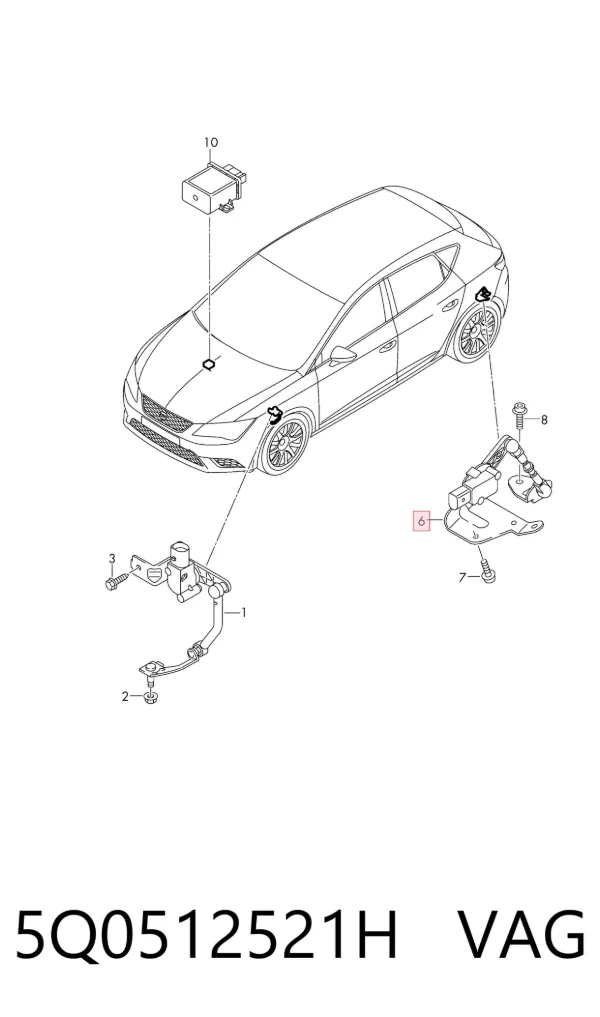 Sensor traseiro esquerdo do nível de posição de carroçaria 5Q0512521H VAG