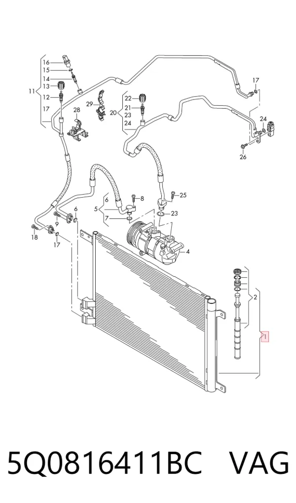 Radiador de aparelho de ar condicionado 5Q0816411BC VAG
