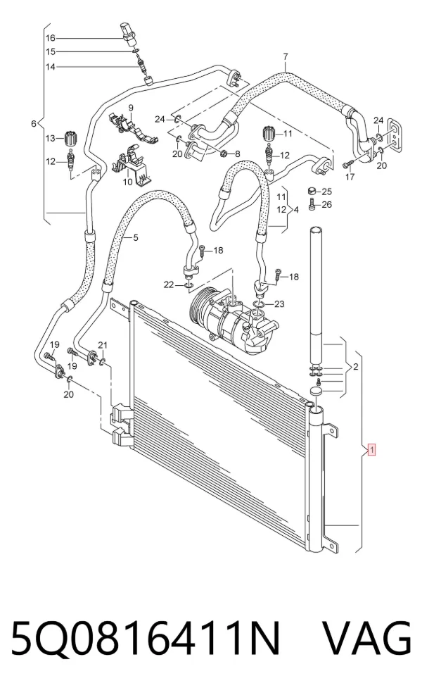 Radiador de aparelho de ar condicionado 5Q0816411N VAG