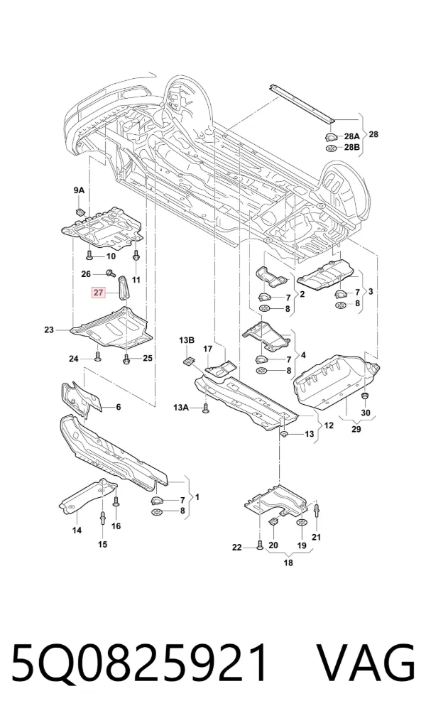 Consola de fixação de proteção de motor 5Q0825921 VAG