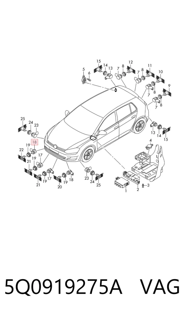Sensor dianteiro de sinalização de estacionamento (sensor de estacionamento) 5Q0919275A VAG