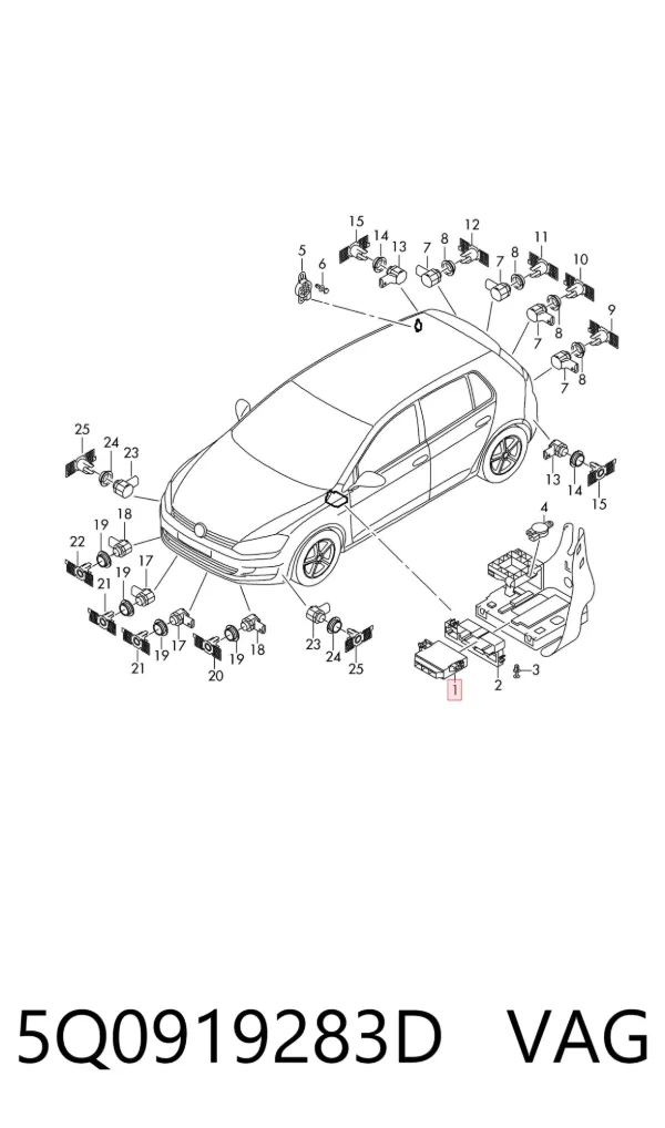 Módulo de direção (Centralina eletrônica) de sensor de estacionamento 5Q0919283D VAG
