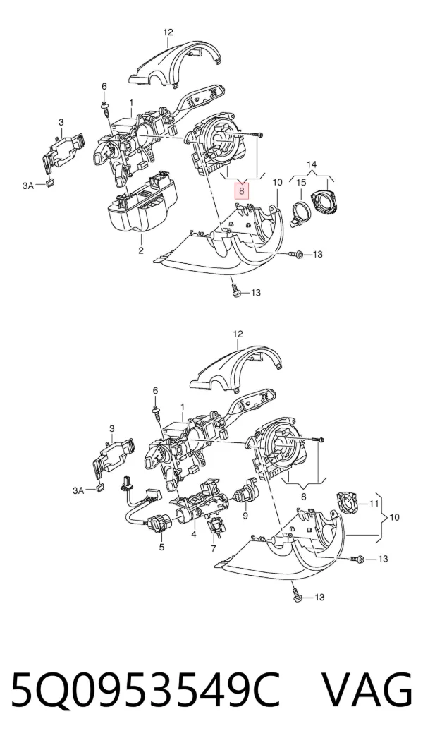 Anel AIRBAG de contato, cabo plano do volante 5Q0953549C VAG