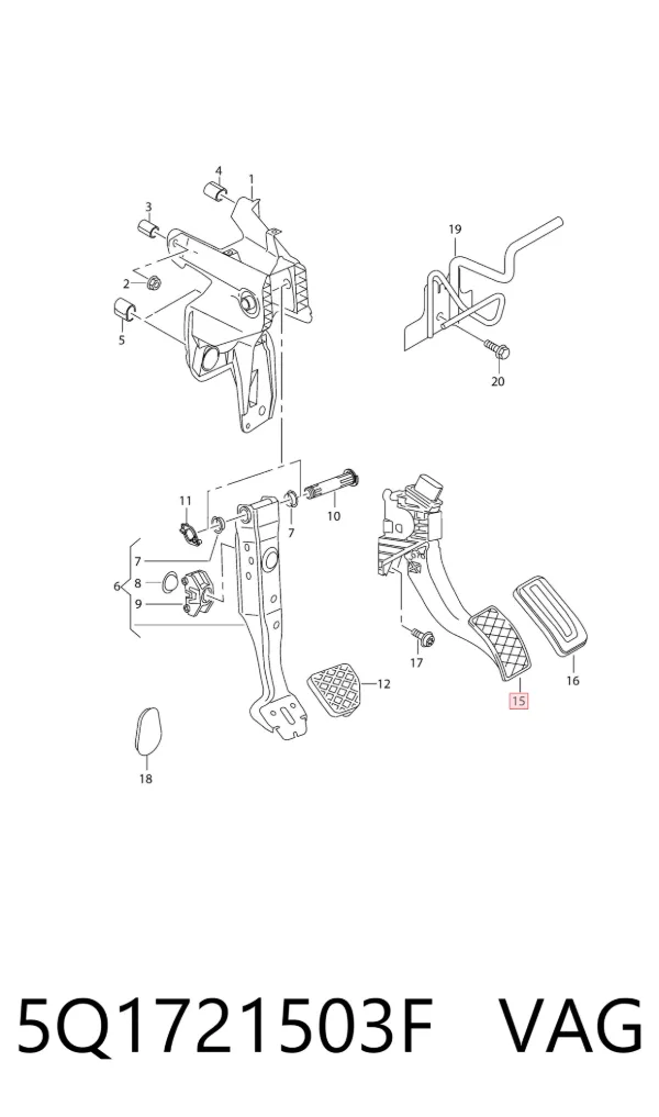 Pedal de gás (de acelerador) 5Q1721503F VAG