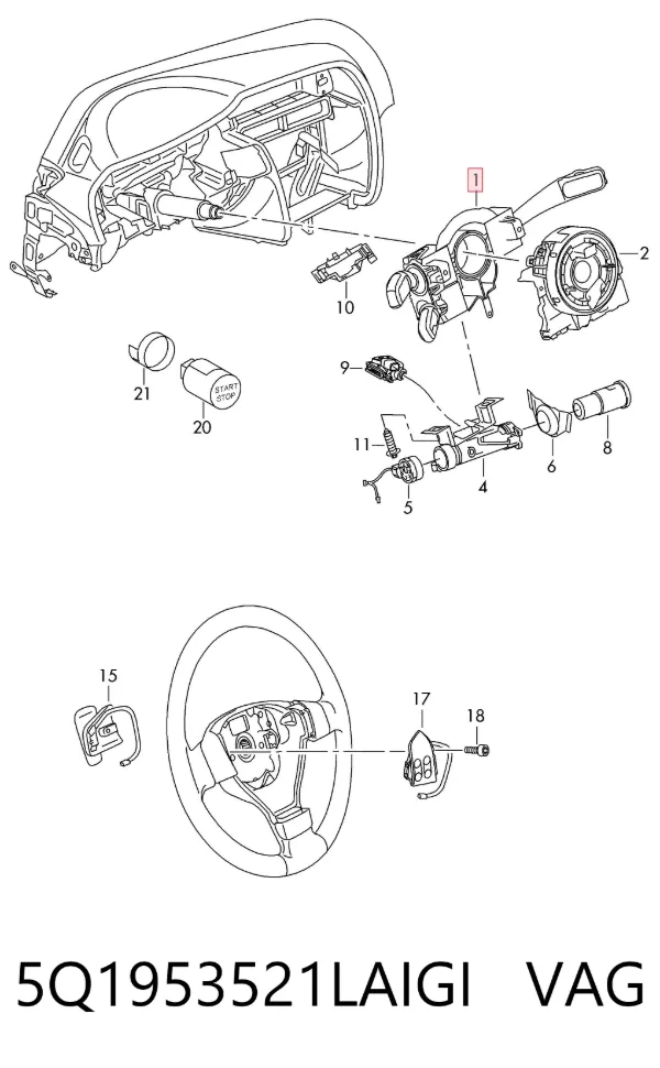 Anel AIRBAG de contato, cabo plano do volante 5Q1953521LAIGI VAG