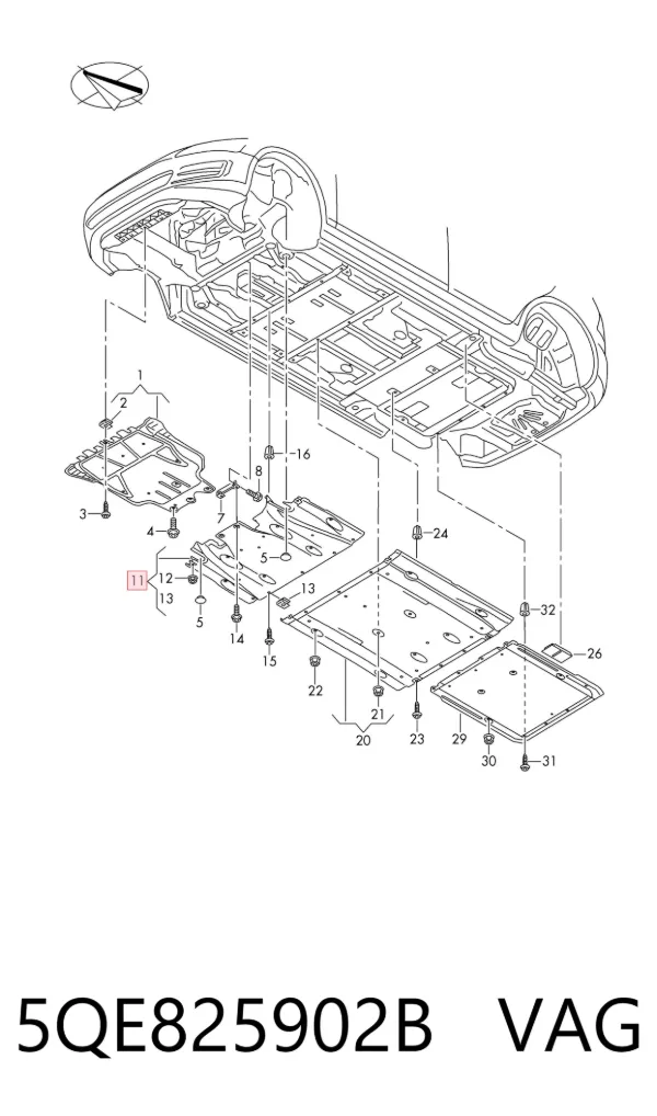 Proteção de motor traseiro 5QE825902B VAG