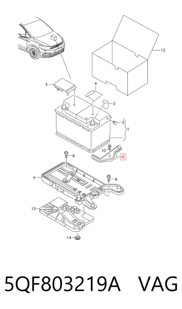 Fixação (suporte) de bateria recarregável 5QF803219A VAG