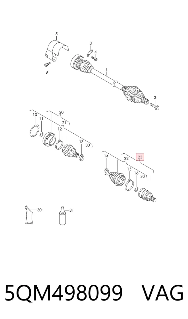 Junta homocinética externa dianteira 5QM498099 VAG