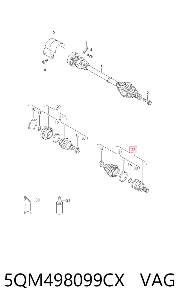 Junta homocinética externa dianteira 5QM498099CX VAG