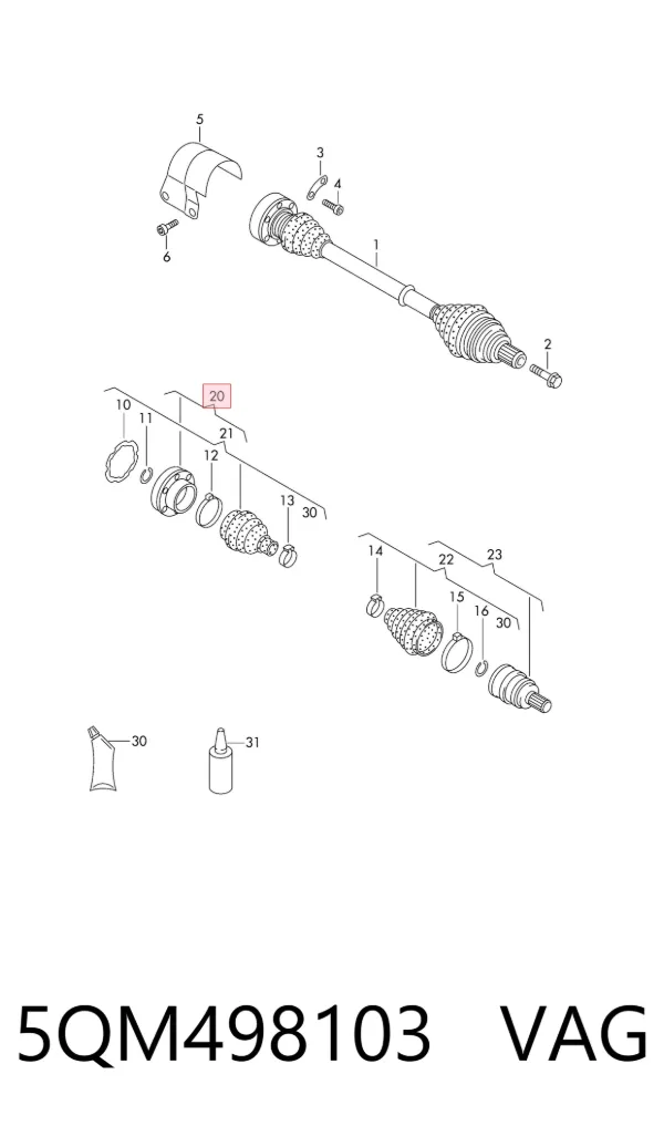 Junta homocinética interna dianteira 5QM498103 VAG