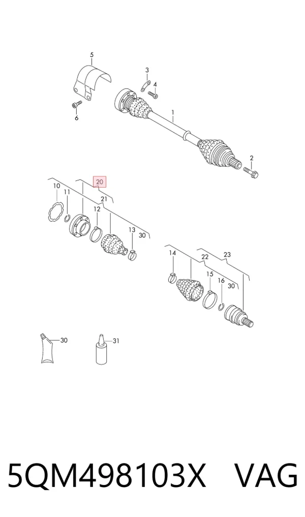 Junta homocinética interna dianteira 5QM498103X VAG