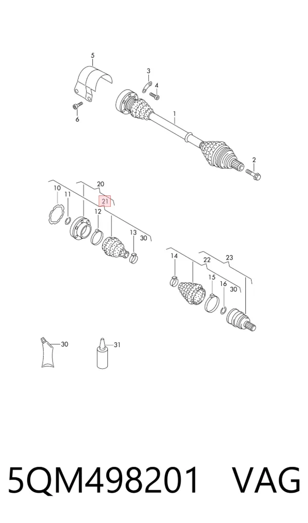 Bota de proteção interna esquerda de junta homocinética do semieixo dianteiro 5QM498201 VAG