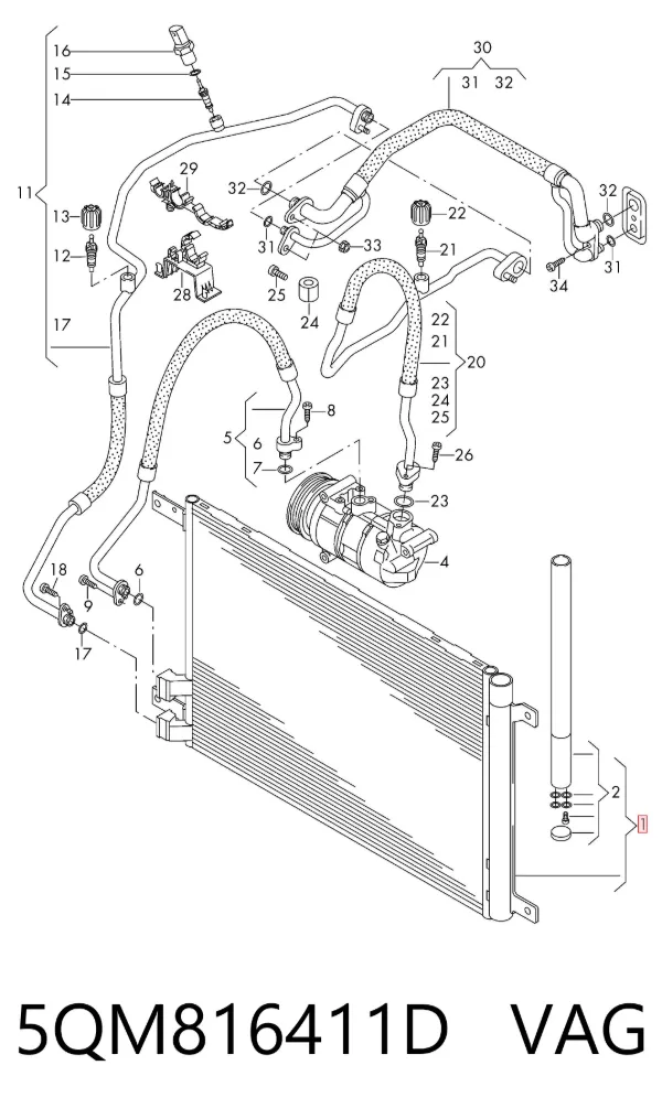 Radiador de aparelho de ar condicionado 5QM816411D VAG