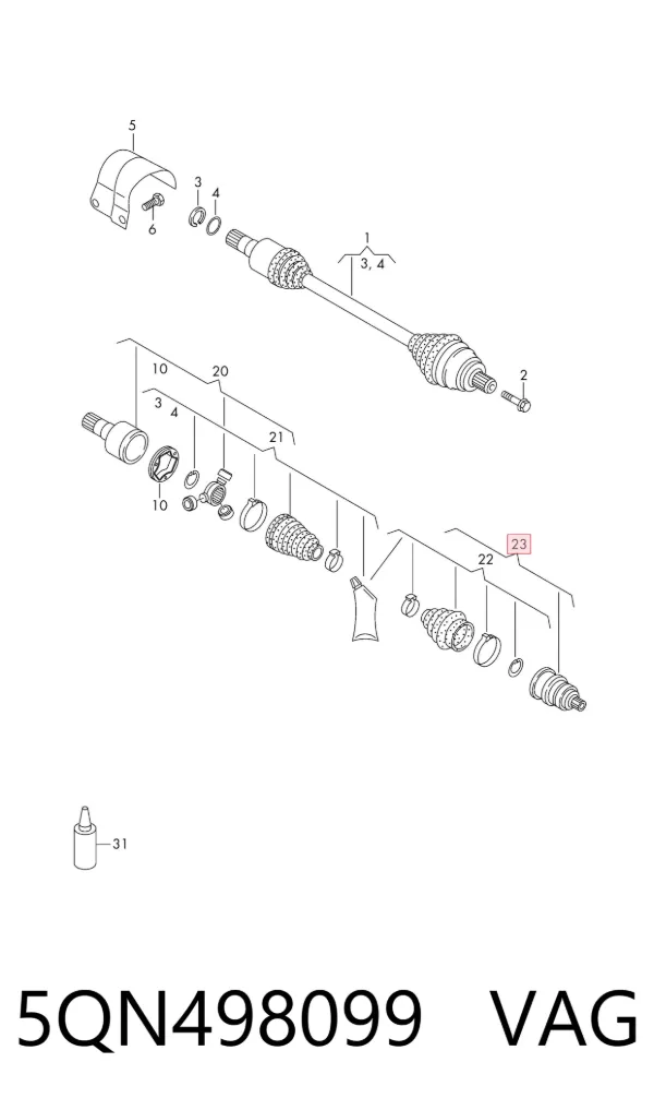Junta homocinética externa dianteira 5QN498099 VAG
