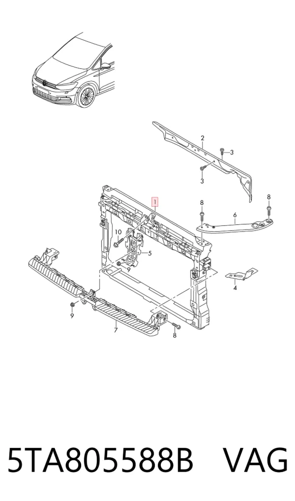Suporte do radiador montado (painel de montagem de fixação das luzes) 5TA805588B VAG