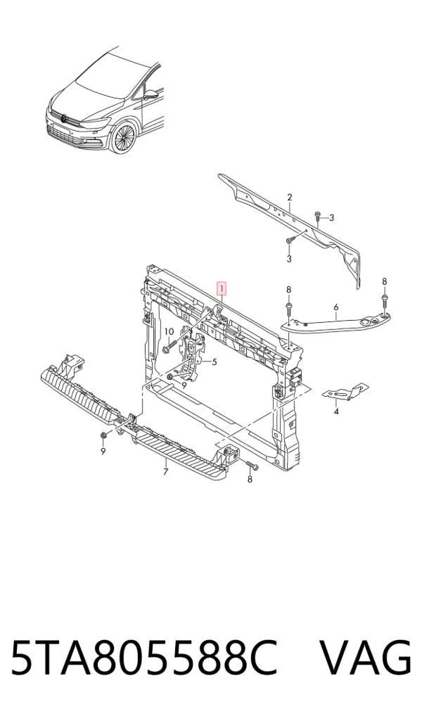 Suporte do radiador montado (painel de montagem de fixação das luzes) 5TA805588C VAG