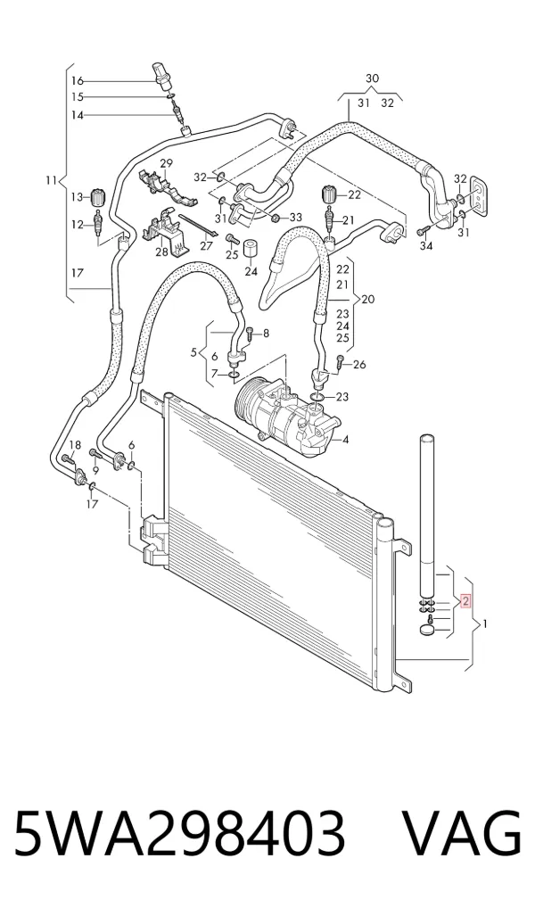 Tanque de recepção do secador de aparelho de ar condicionado 5WA298403 VAG