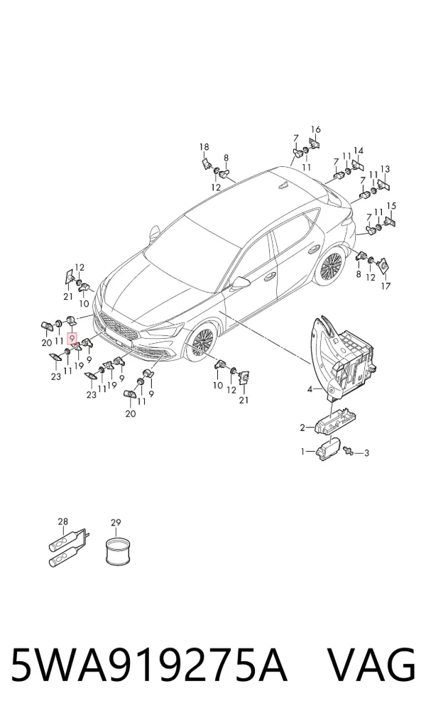 Sensor traseiro de sinalização de estacionamento (sensor de estacionamento) 5WA919275A VAG