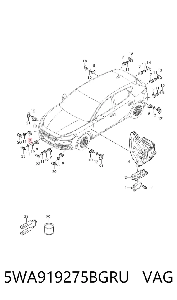 Sensor de sinalização de estacionamento (sensor de estacionamento) dianteiro/traseiro central 5WA919275BGRU VAG