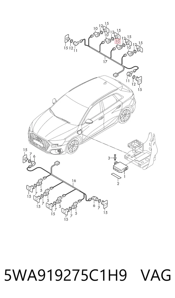 Sensor traseiro de sinalização de estacionamento (sensor de estacionamento) 5WA919275C1H9 VAG