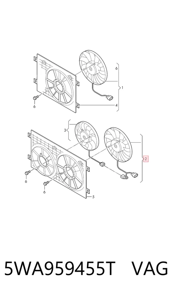 Ventilador elétrico de esfriamento montado (motor + roda de aletas) 5WA959455T VAG