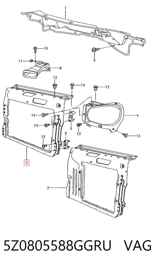 Suporte do radiador montado (painel de montagem de fixação das luzes) 5Z0805588GGRU VAG