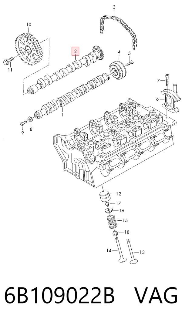 Árvore distribuidora de motor de escape 6B109022B VAG