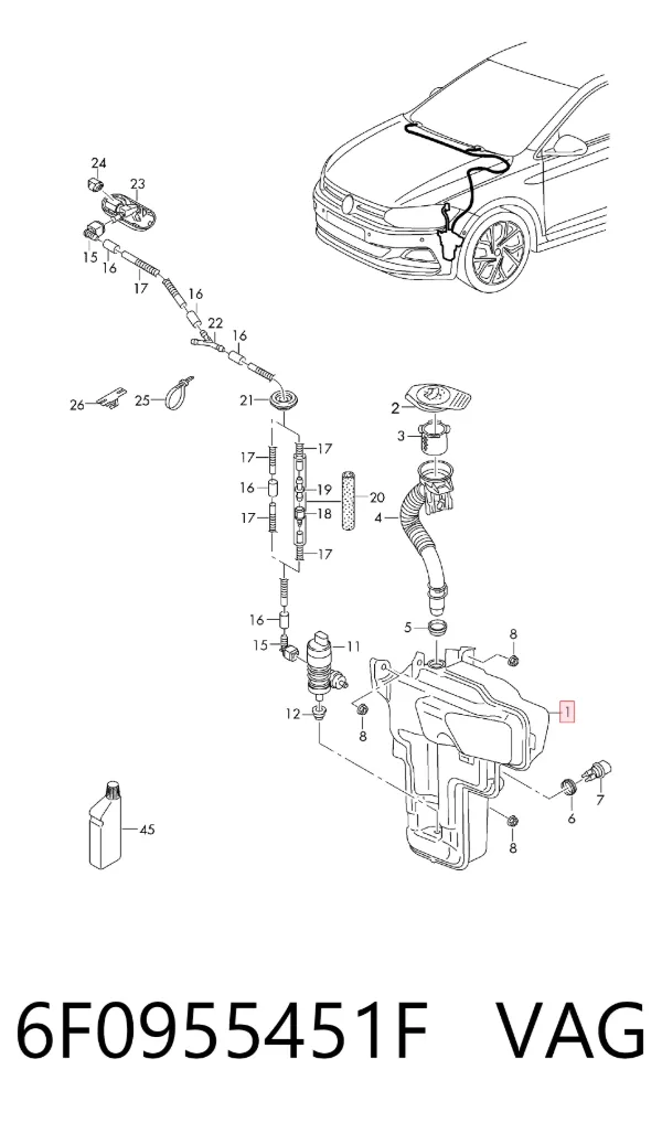 Tanque de fluido para lavador de vidro 6F0955451F VAG
