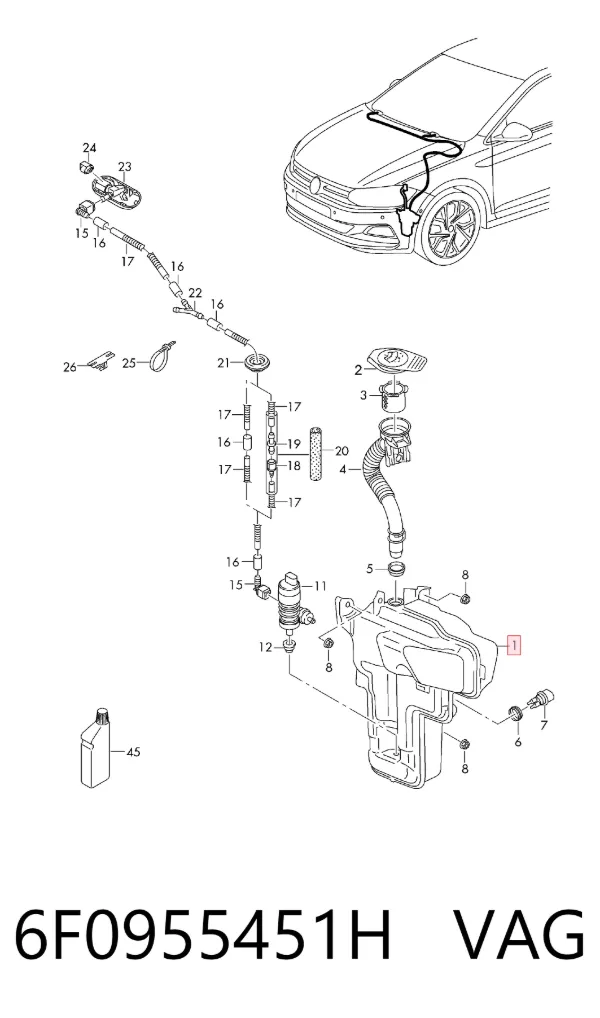 Tanque de fluido para lavador de vidro 6F0955451H VAG