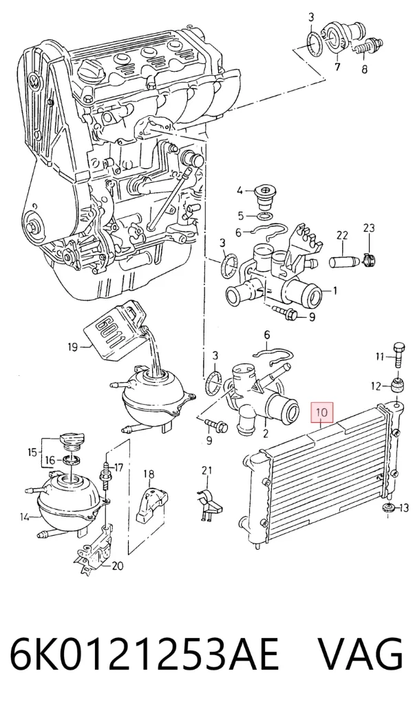 Radiador de esfriamento de motor 6K0121253AE VAG