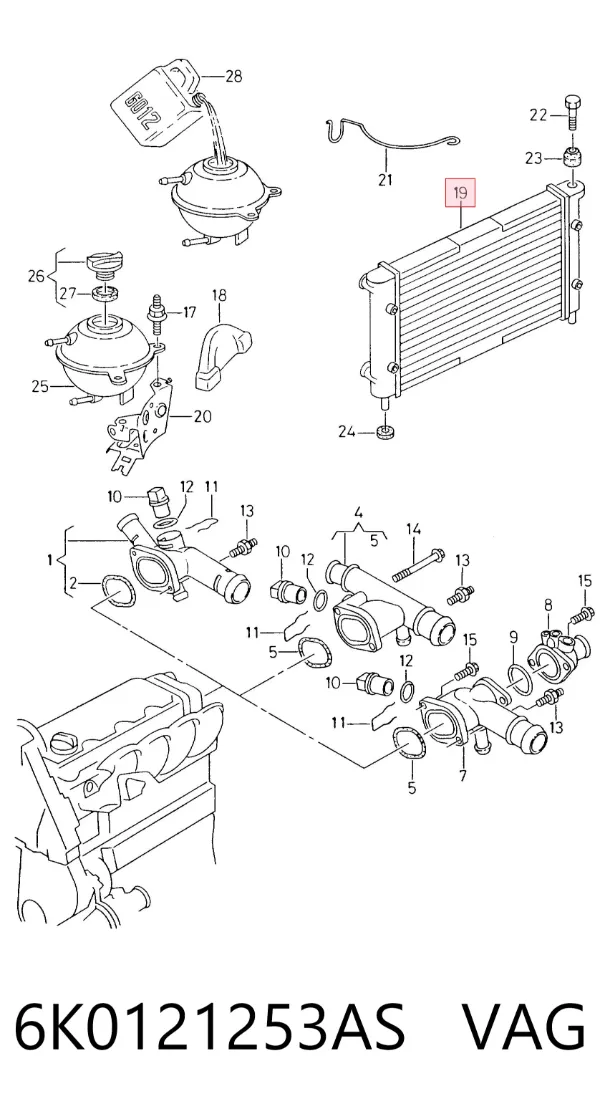 Radiador de esfriamento de motor 6K0121253AS VAG