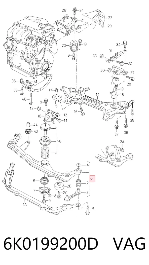 Viga de suspensão dianteira (plataforma veicular) dianteira 6K0199200D VAG