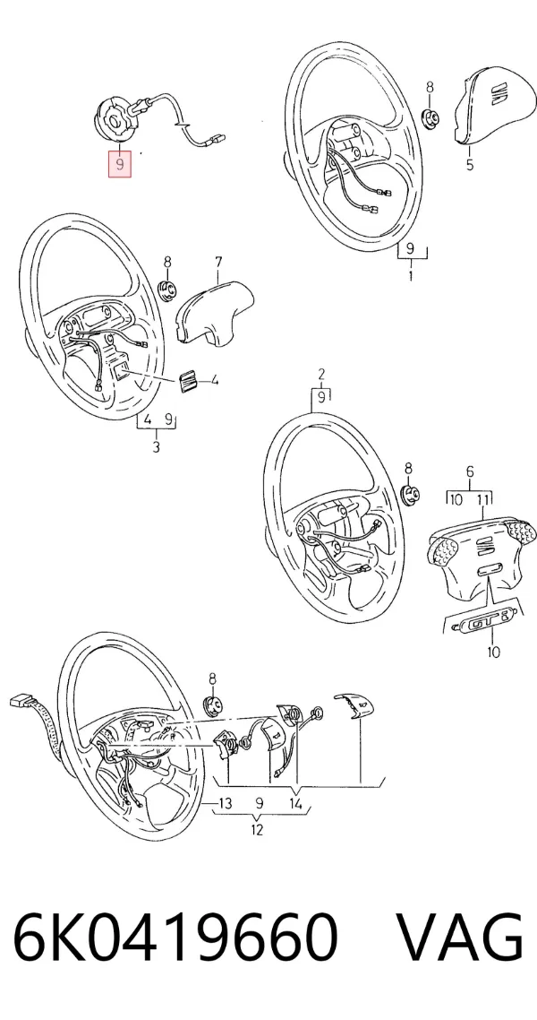 Anel AIRBAG de contato, cabo plano do volante 6K0419660 VAG