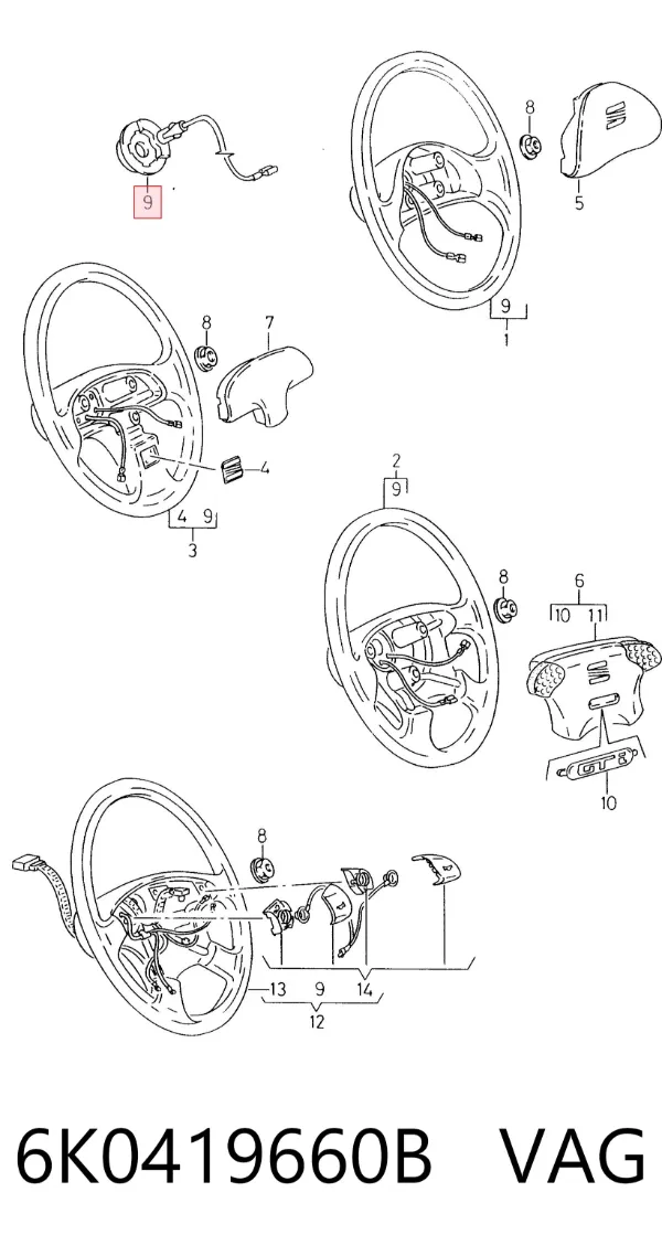 Anel AIRBAG de contato, cabo plano do volante 6K0419660B VAG