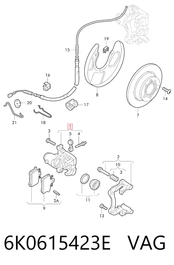 Suporte do freio traseiro esquerdo 6K0615423E VAG