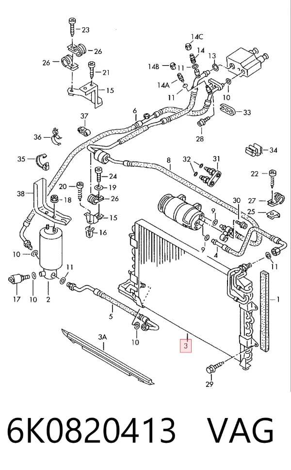 Radiador de aparelho de ar condicionado 6K0820413 VAG