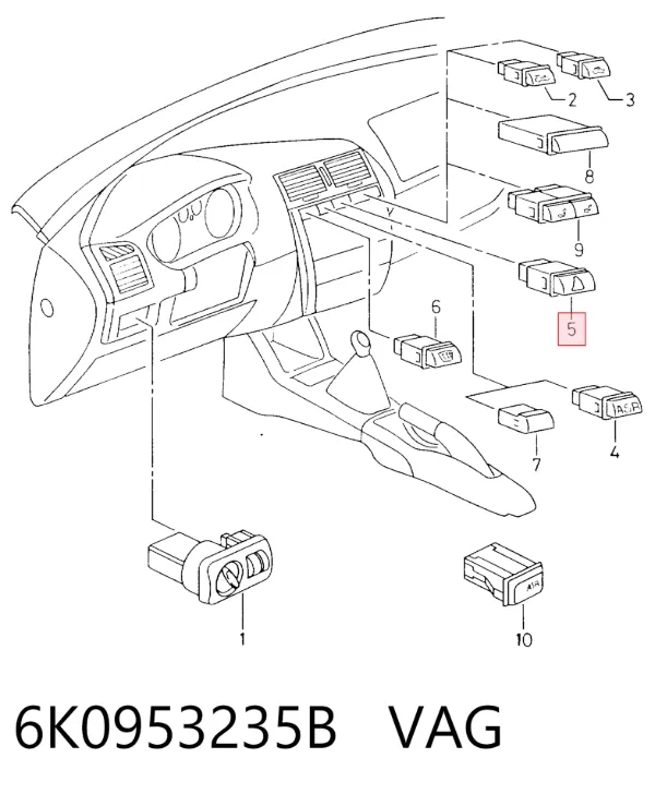 Botão de ativação do sinal de emergência 6K0953235B VAG