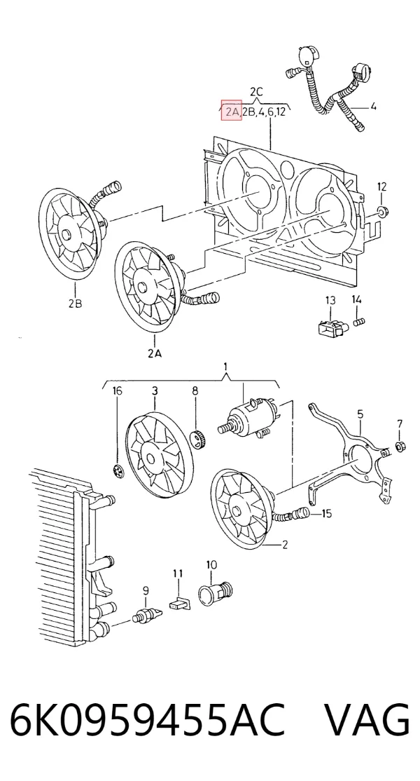 Motor de ventilador do sistema de esfriamento 6K0959455AC VAG