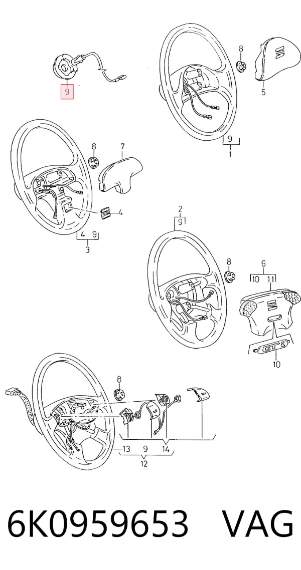 Anel AIRBAG de contato, cabo plano do volante 6K0959653 VAG