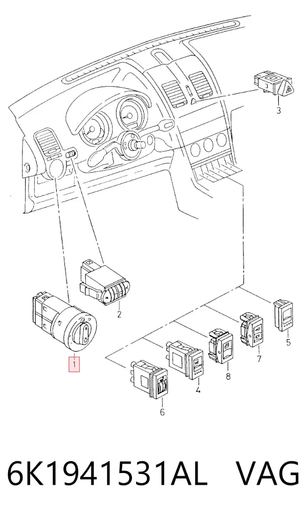Comutador das luzes no "painel de instrumentos" 6K1941531AL VAG