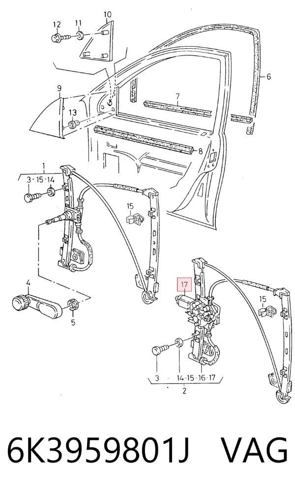 Motor de acionamento de vidro da porta dianteira esquerda 6K3959801J VAG