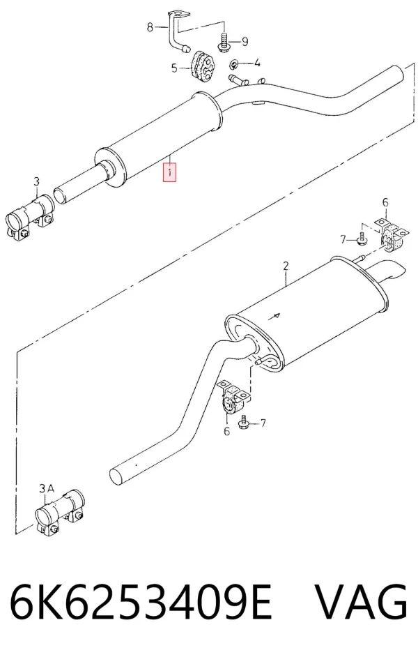 Silenciador, parte central 6K6253409E VAG